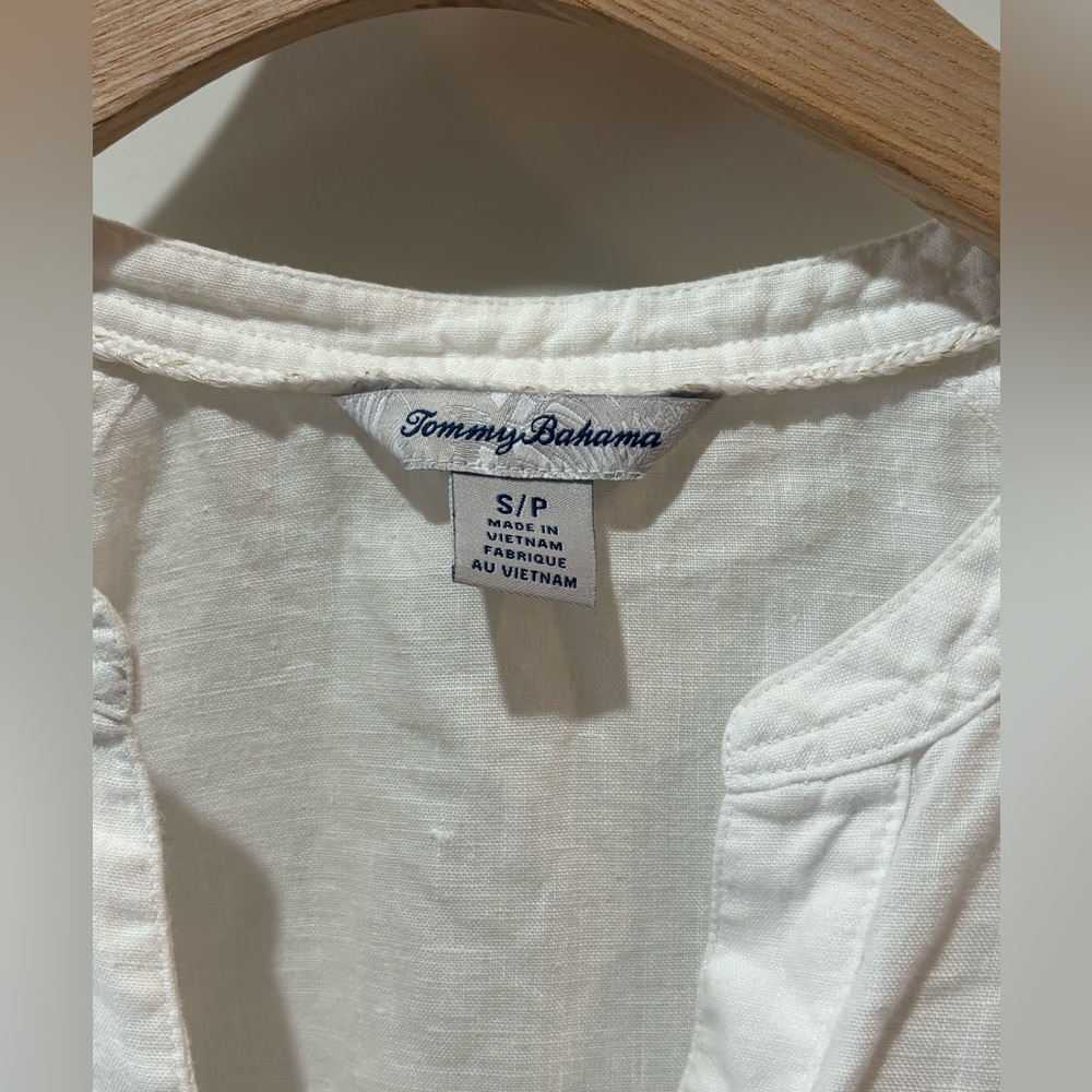Tommy Bahama White Linen Half-Button Puff Sleeve Blouse - Picture 3 of 5